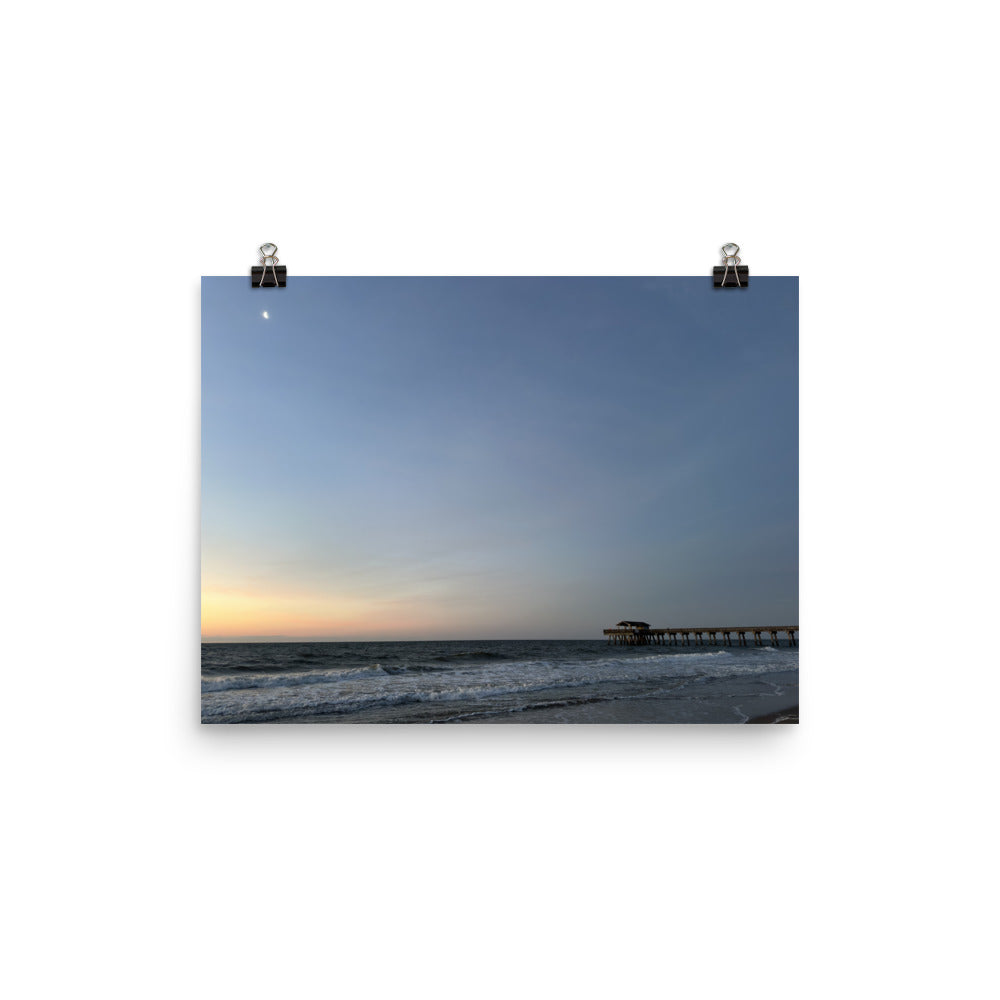 The Sun Rising, Shining over the Pier at Tybee Island Beach, Savannah Georgia