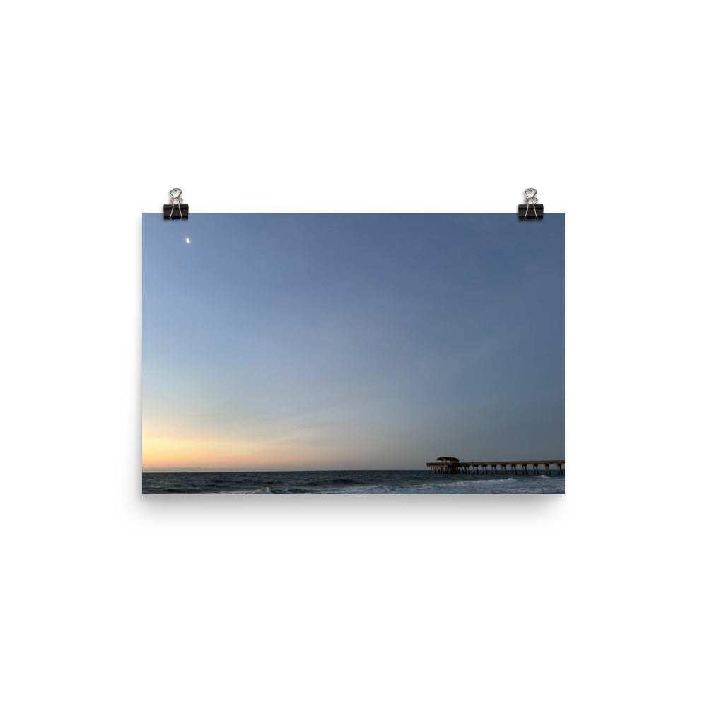 The Sun Rising, Shining over the Pier at Tybee Island Beach, Savannah Georgia