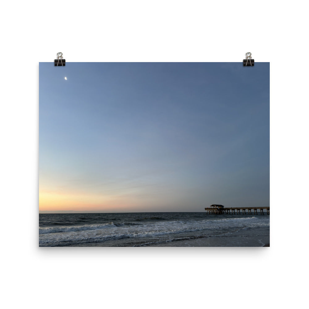 The Sun Rising, Shining over the Pier at Tybee Island Beach, Savannah Georgia