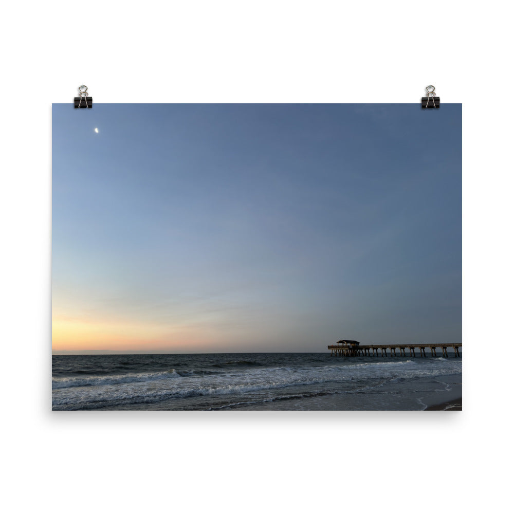 The Sun Rising, Shining over the Pier at Tybee Island Beach, Savannah Georgia