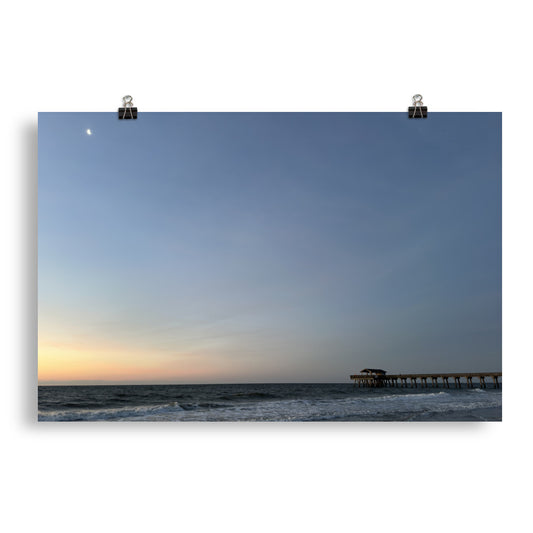 The Sun Rising, Shining over the Pier at Tybee Island Beach, Savannah Georgia