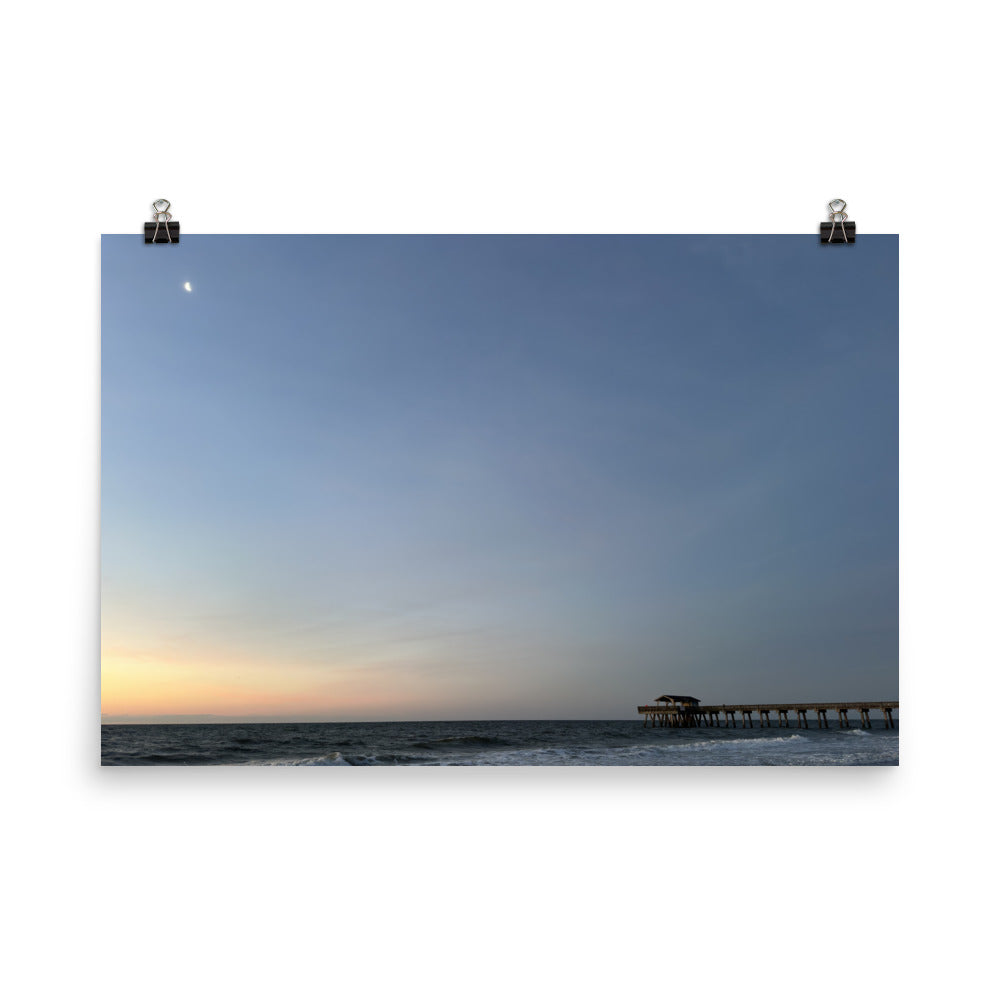 The Sun Rising, Shining over the Pier at Tybee Island Beach, Savannah Georgia