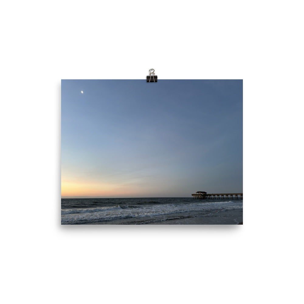 The Sun Rising, Shining over the Pier at Tybee Island Beach, Savannah Georgia